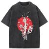 Retro T-Shirts For Men 3d Japanese Samurai Sword Print Male Washed Clothing Street Harajuku Short Sleeved Tees Oversized T-Shirt
