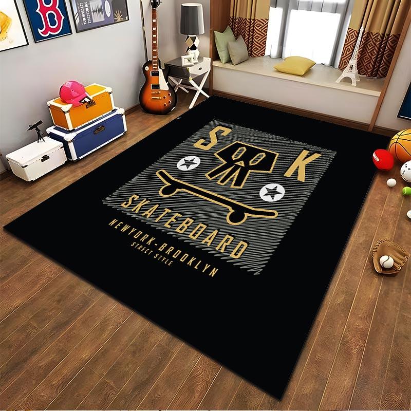 Skateboard Themed Carpet with Skull Design for Urban Style Decor Suitable for use as an anti-slip for living room bedroom sofas