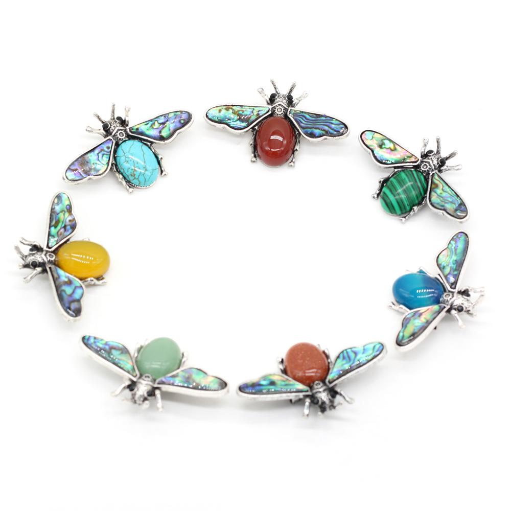 1Pc Reiki Healing Crystal Pendant, Natural Stone Insect Shape Charms for DIY Necklace Hanging Decoration Accessories, Jewelry Making Halloween Crafts