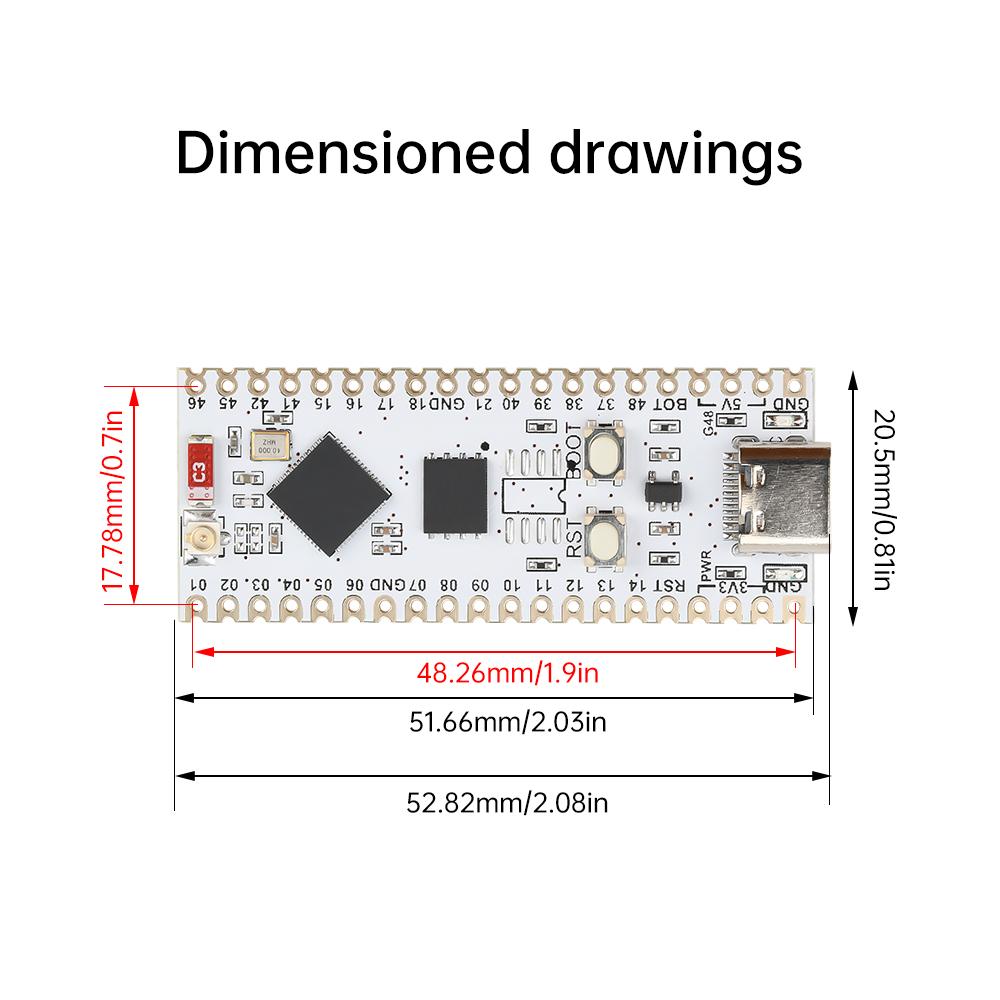 Плата разработки ESP32-S3 NANO Wi-Fi Bluetooth Модуль ESP32-S3-N16R8 Керамическая антенна на плате Порт Type C Порт для внешней антенны