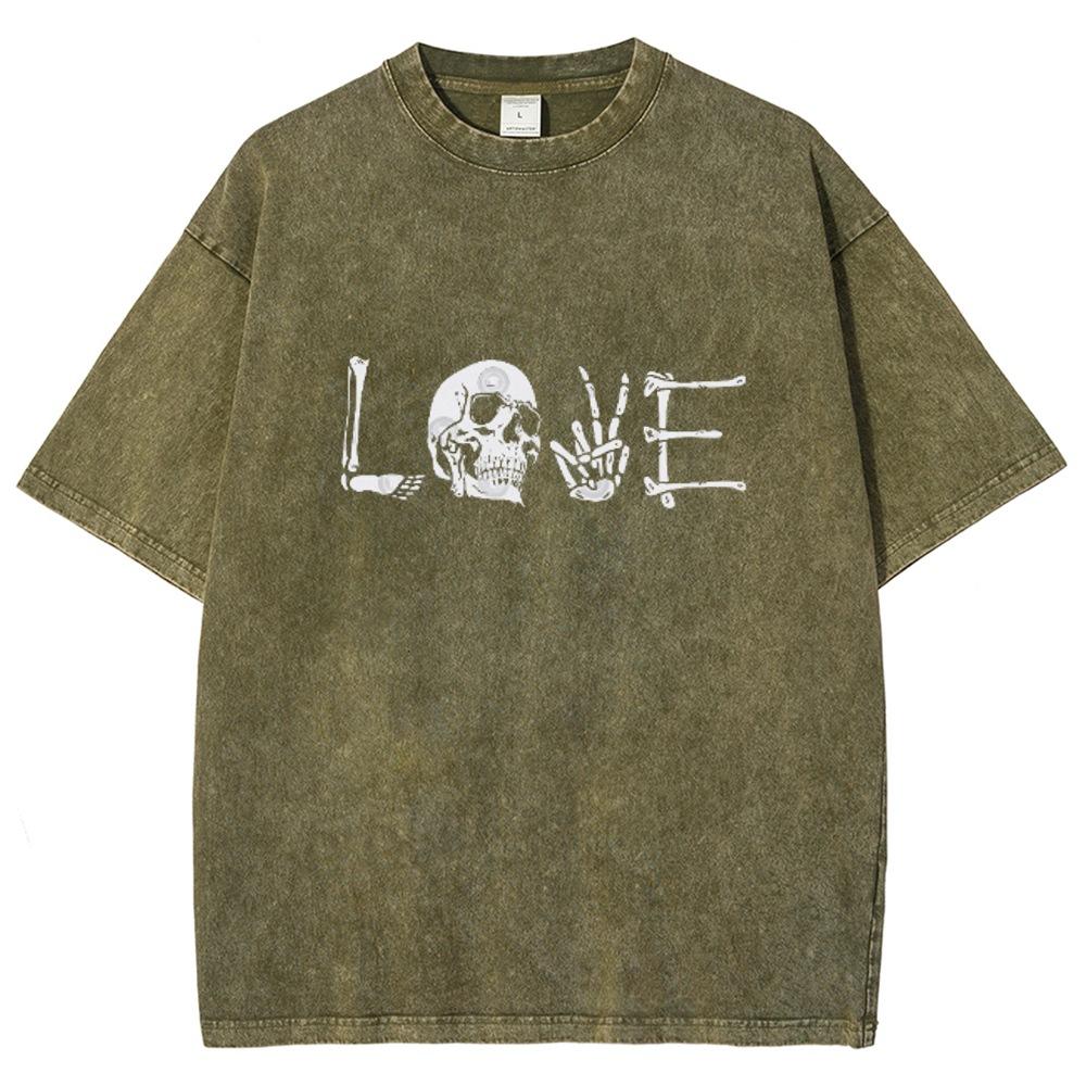 Design Sense Skull Letter Love Printed T-Shirt High Gram Wei