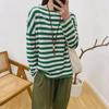 Новые повседневные полосатые женские футболки 2024 Весна Простые универсальные свободные женские топы с круглым вырезом
