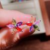 Huitan Fashion Fresh Flower Stud Earrings for Lady Colorful Cubic Zirconia Simple Stylish Women Earrings Party Wedding Jewelry