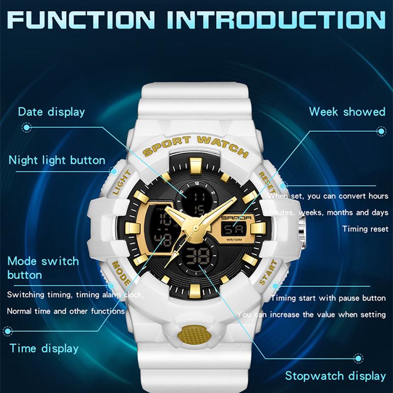 Новые мужские молодежные студенческие часы SANDA, модные трендовые светящиеся персонализированные электронные часы для занятий спортом на открытом воздухе