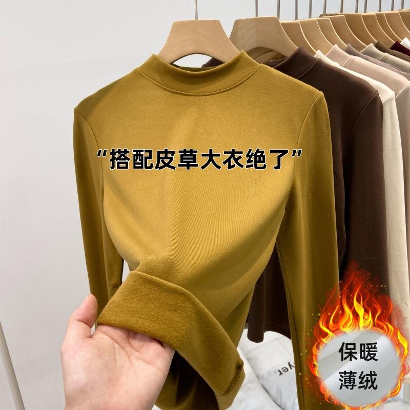 Весенний полированный тонкий бархатный маленький воротник-стойка с рубашкой для поддевы под пальто женский внутренний топ универсальная футболка с длинным рукавом