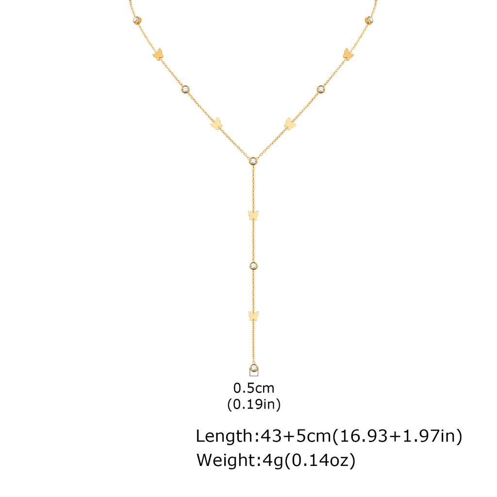 Cross Y-shaped Lariat Necklace For Women, Long Zirconia Drop Chain Necklace, Stainless Steel Non Tarinsh Jewelry