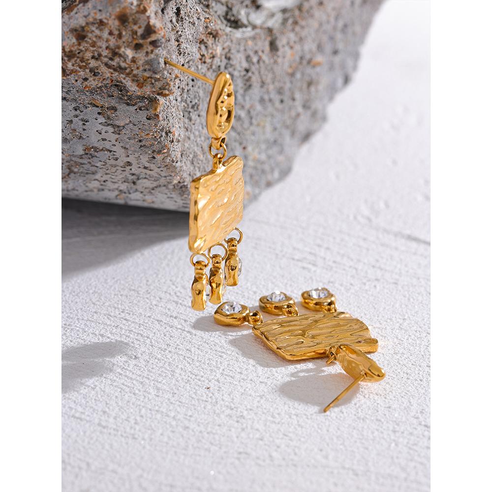 Yhpup 316l Stainless Steel Square Geometric Dangle Earrings Delicate Cubic Zirconia Temperament Fashion France Jewelry Women