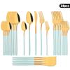 30Pcs Tableware Set Stainless Steel Cutlery Dinner Knife Dessert Fork Spoon Dinnerware White Gold Flatware Kitchen Silverware