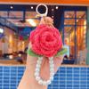 Unique Rose Camellia Keychain Crochet Camellia Pendant Keychain Pearl Flower Keyring  Women