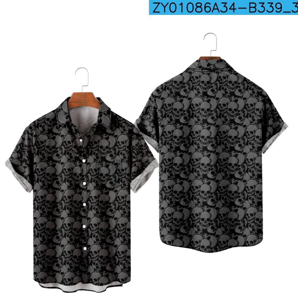 Men's Fashion Y2K Hombre T-Shirts Hawaiian Shirt Skull 3D Print Cozy Casual Short Sleeve Beach Oversized Clothes 0