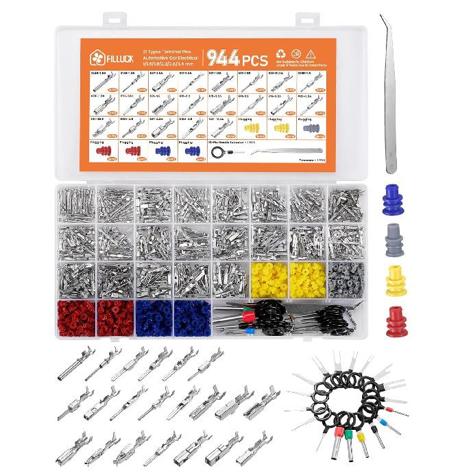 944Pcs Pin Connector Kit,Car Electrical Wire Connectors Terminal P,21Type Non-Ulated Plug 1/1.5/1.8/2.2/2.8/3.5Mm,Removal Male Female Crimp P,Large