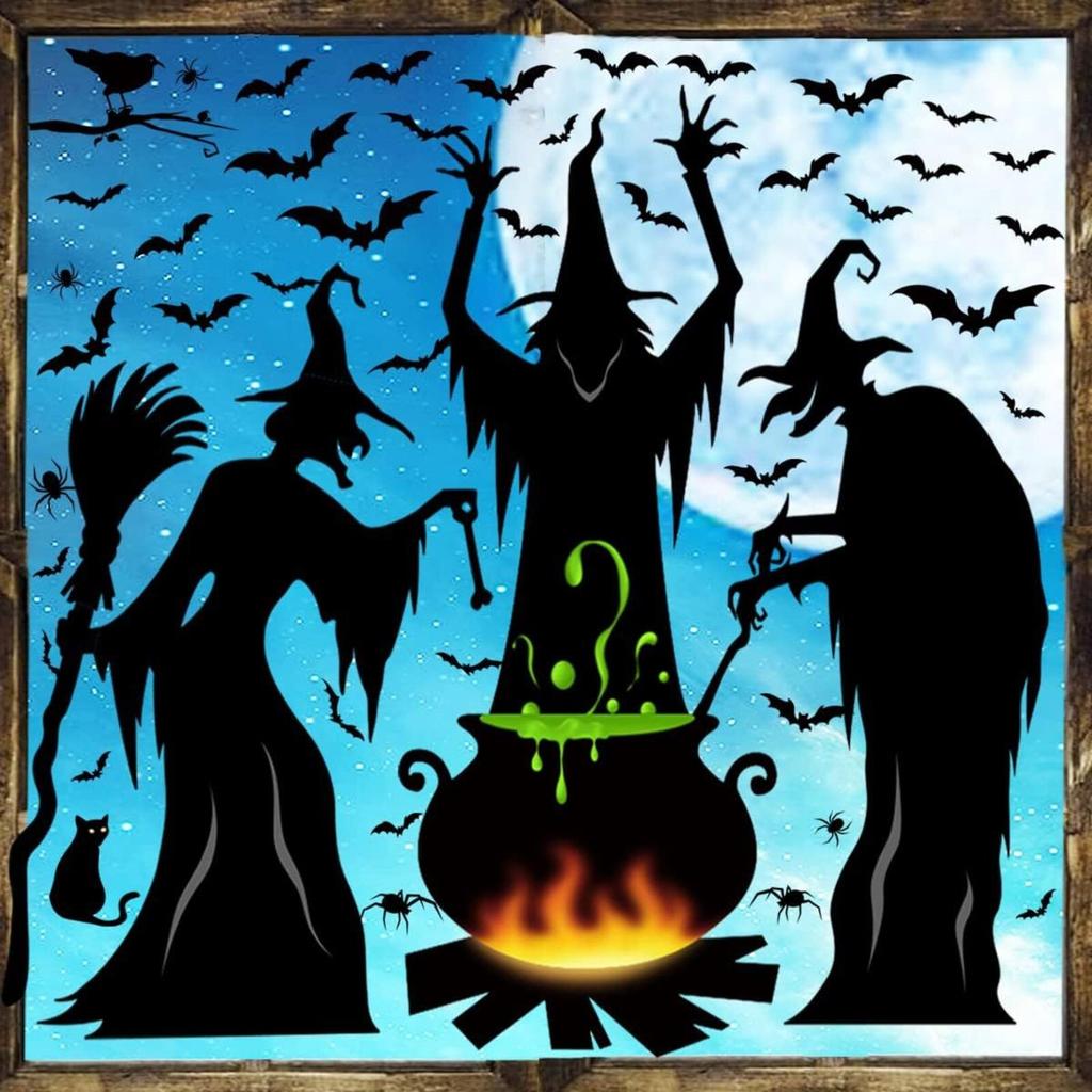 Halloween Window Stickers Holiday Party Living Room Wall Decoration Witch Wall Stickers Horror Atmosphere Stickers