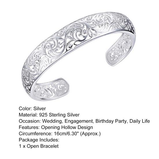 Браслет-манжета с открытием, изысканное мастерство, полый, серебристого цвета, с резным узором, ретро-браслет для вечеринки