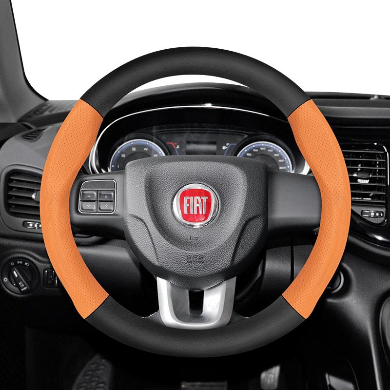 bpzsw1 Suitable for Fiat Breathable Holes Leather Matte Carbon Fiber Texture Steering Wheel Cover Suitable for 500 Grande Punto Evo 169 Ducato Bravo
