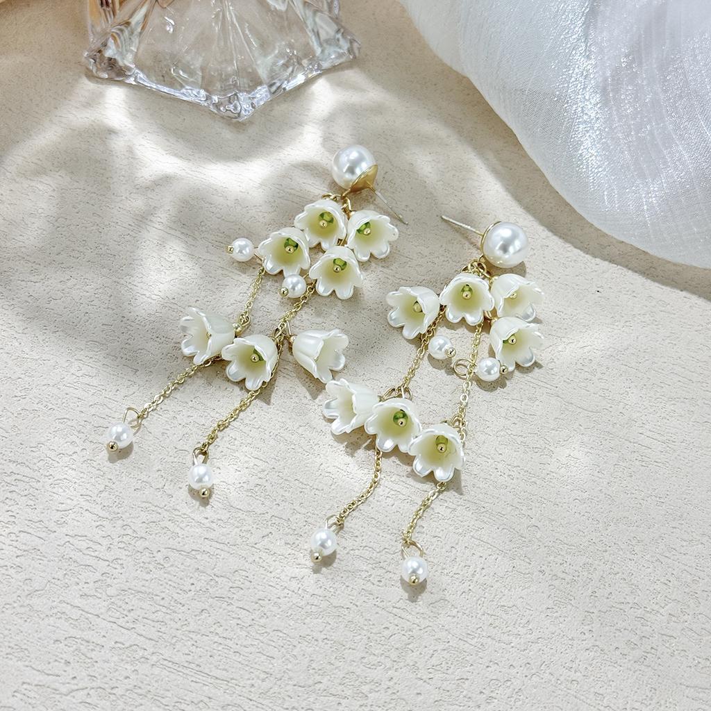 Корейские нишевые милые и элегантные цветочные серьги женские высокого класса дизайн длинные бахромчатые серьги-гвоздики