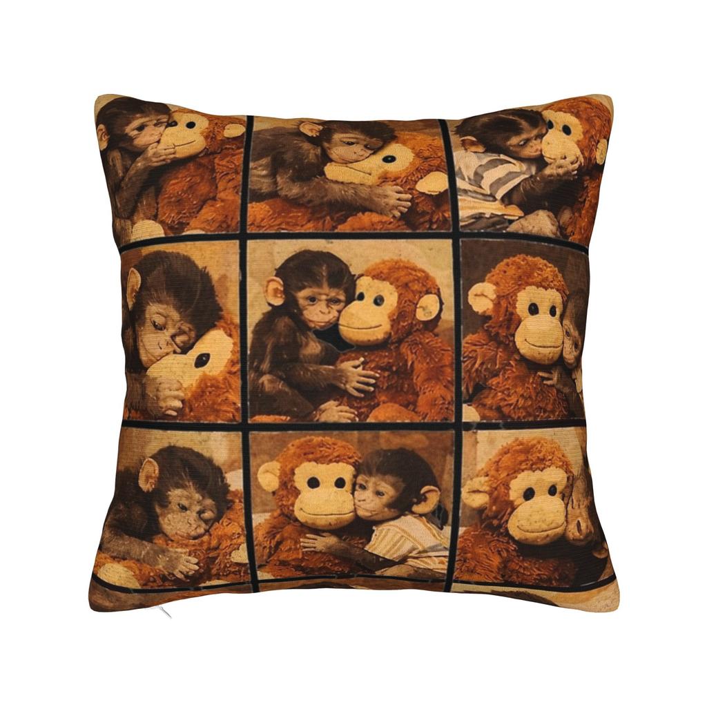 Baby Macaque Hugging Plush Cute Monkey Punch Pillowcase Polyester Cushion Cover Decorations Pillow Case Cover Sofa Square 40X40
