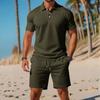 Men's Casual Set  Loose And Breathable Short-sleeved Shirt And Vacation Shorts Solid Color Quick-drying Men's Two-piece Set