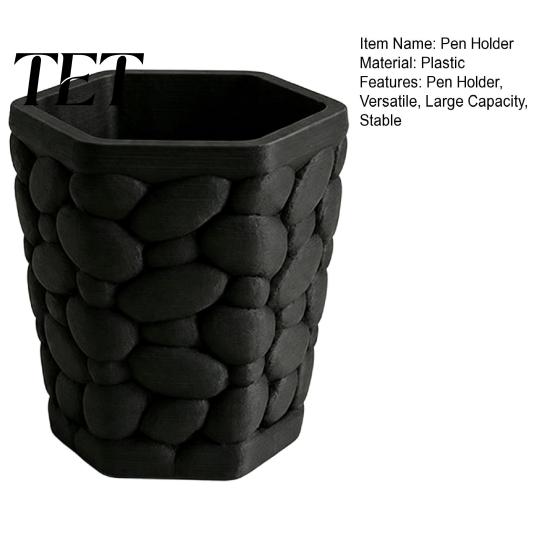 Creative Office Supplies Decor Pebble Texture Pen Holder, Hexagonal Desktop Organizer, Stable Anti-Tip 3D Modern Storage Container Printed PLA Cup for