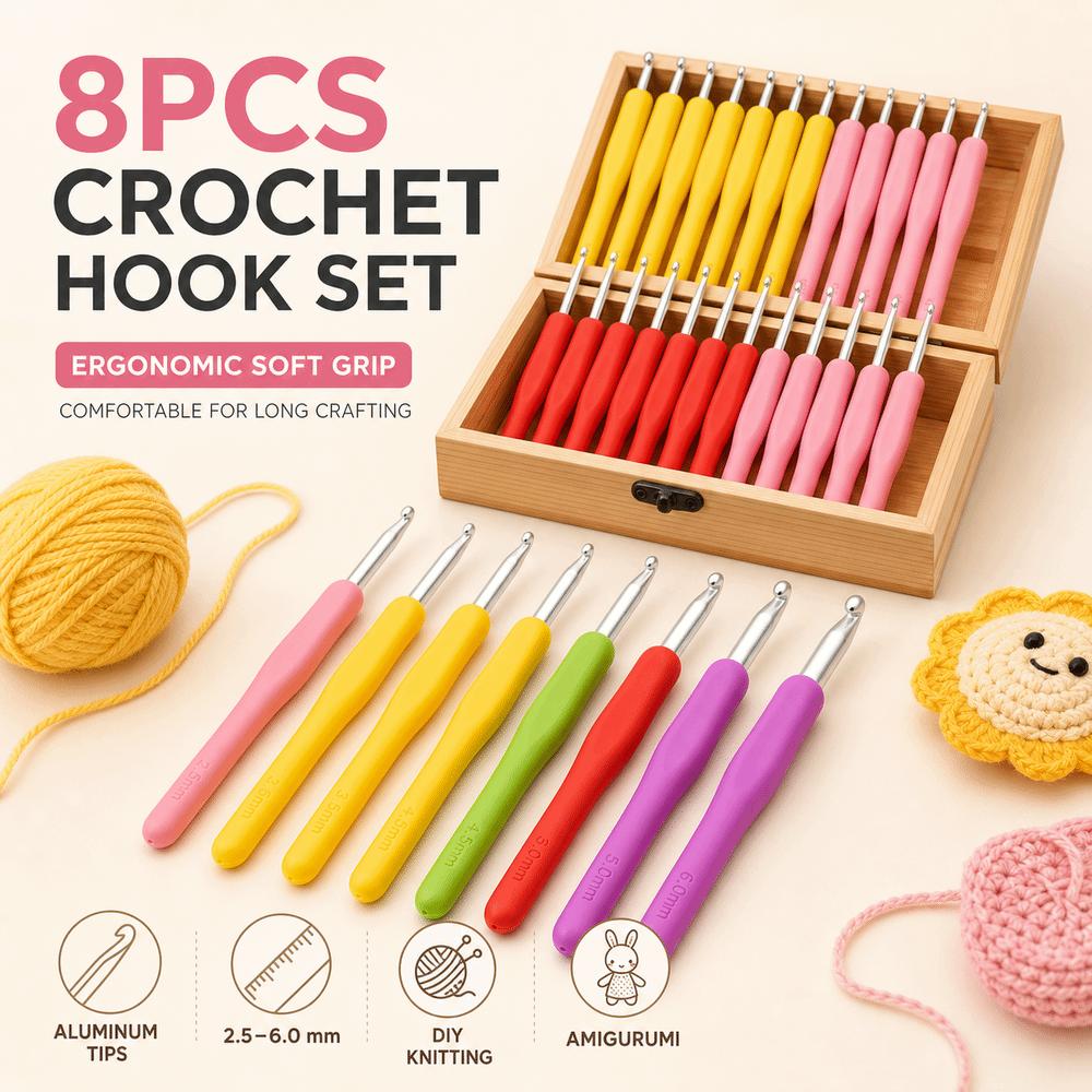 Colorful Grip Knitting Needles 8 Pieces Aluminium Crochet Hooks Yarn Needles Set For DIY Knitting