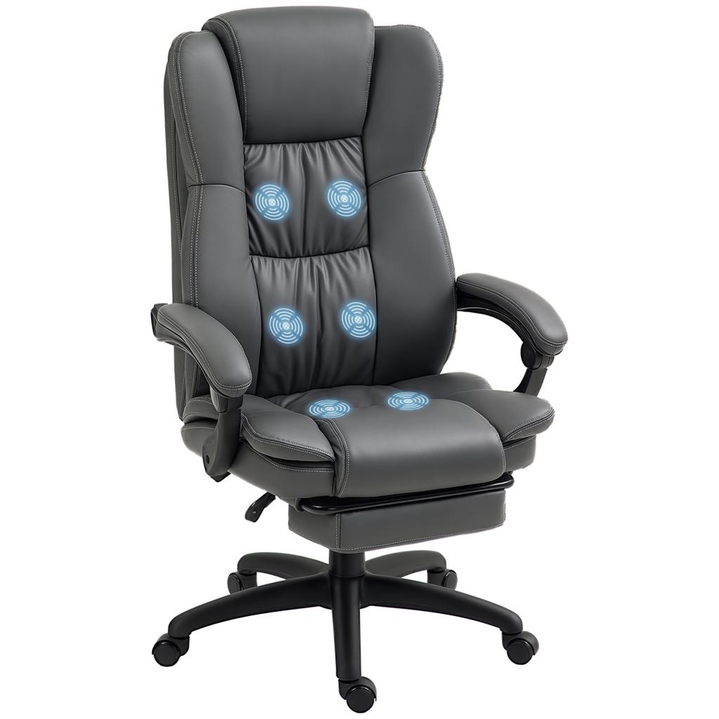 Adjustable Swivel Chair with Footrest, Headrest, Massage Function, Faux Leather, 68.5x68.5x113-121cm, Dark Grey