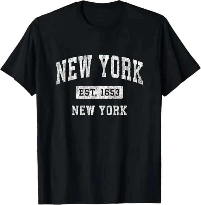 New York Vintage Established Sports Design Printed TShirt Men Women Summer Fashion Vintage Crew Neck Tshirt Graphic Tops