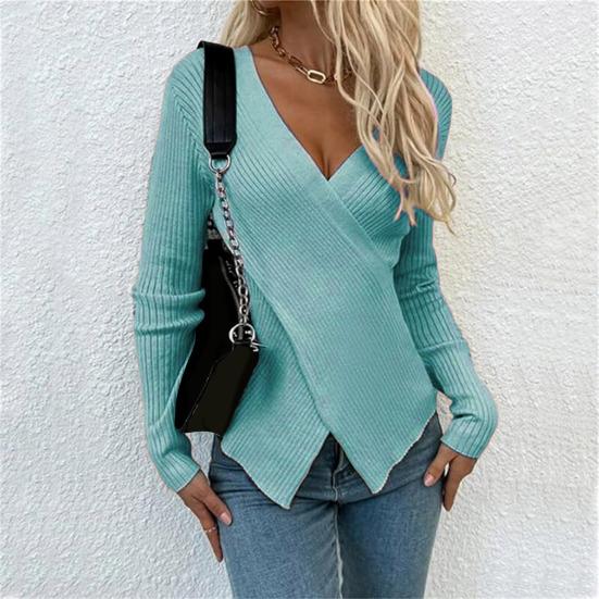 Женский сексуальный свитер с V-образным вырезом, облегающий свитер с длинным рукавом, мягкая дышащая ткань, свитер, осенняя одежда