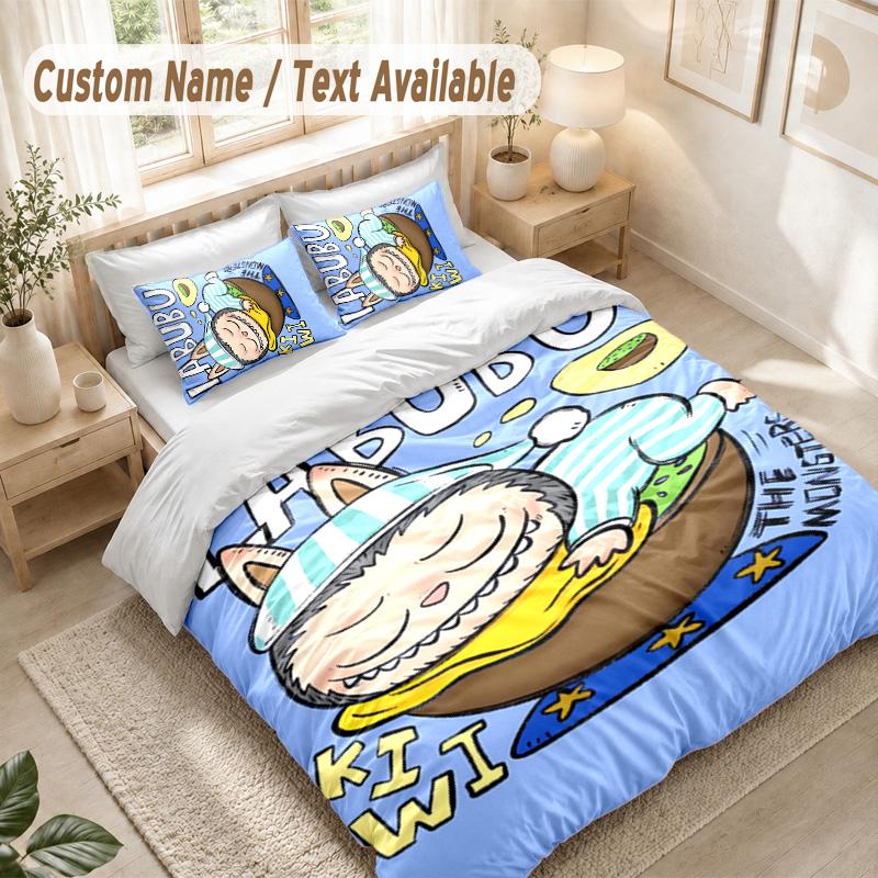 Toy Labubu Bedding Set, 1 Duvet Cover & 2 Pillowcases Soft Comfortable Bedroom Home Textile Decor