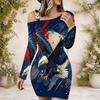 Women Plus Size One Shoulder Long Sleeve Bodycon Mini Dress American Flag Eagle Printed