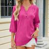 Spring/Summer Solid Color V-neck Button Casual Chiffon Blouse for Women