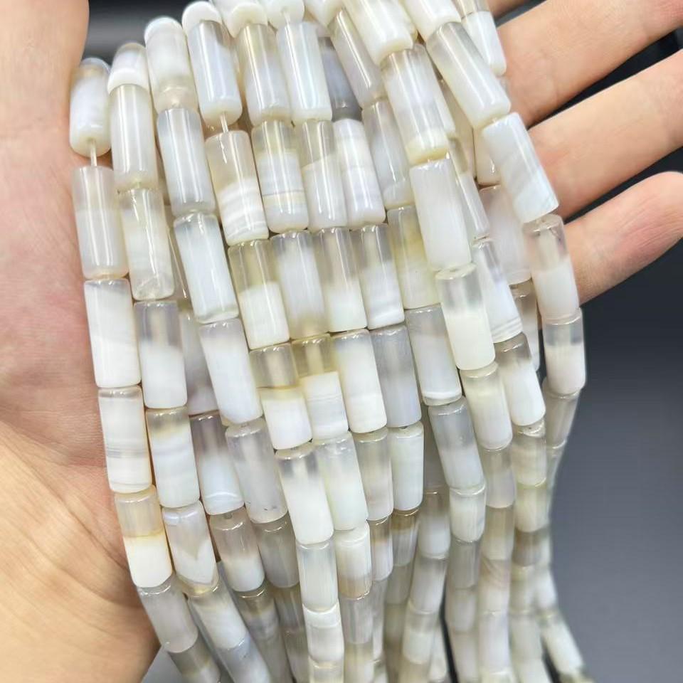 Полосатый агат белый кофе цилиндрические бочонки бусины 8x20 мм для DIY аксессуаров к ювелирным изделиям
