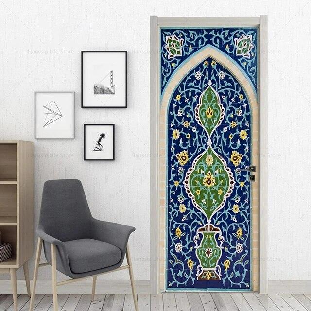 3D Geometric Door Sticker Self-adhseive Vinyl Full Door Wrap Cover Stickers Modern Abstract Geometry Wall Art Mural Decorations