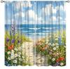 Minimalist Marine Seahorse Curtain Panels, Pale Blue Coral Shell Starfish White Background Pattern Drapes for Balcony Decoration