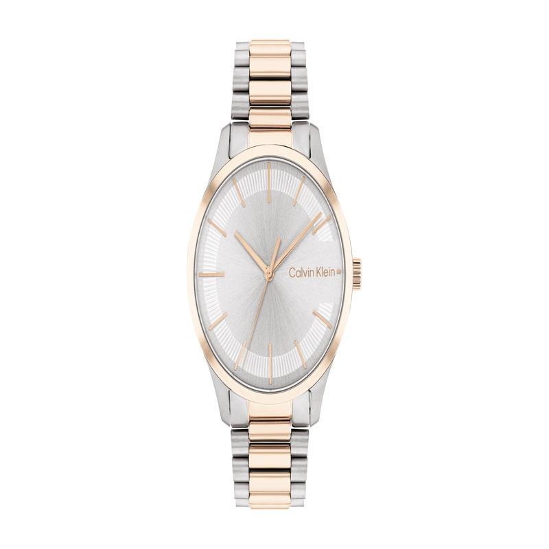 CALVIN KLEIN ICONIC Logo Series Watch Quartz Movement Stainless Steel Strap 35mm Silver Dial Women's Watch Classic Logo Style 25200044-gj