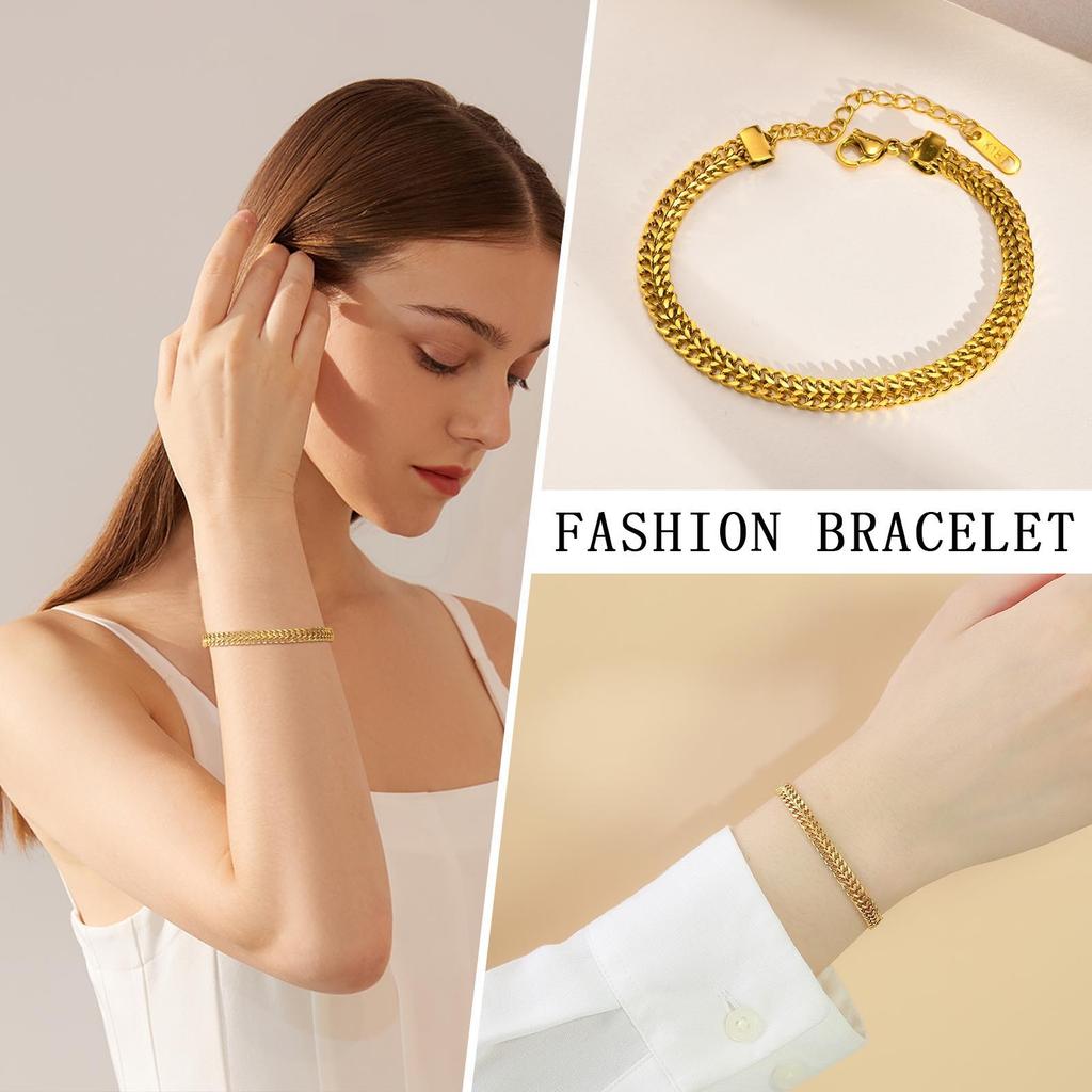 Stainless Steel Gold Color Double Spell Thick Twist Chain Bracelet Female Simple Temperamental Jewelry