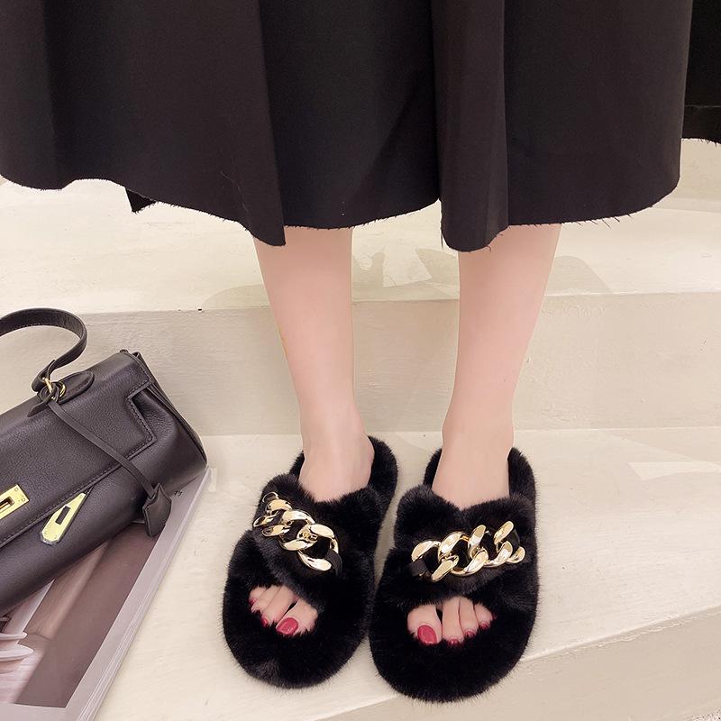 Тапочки Mao Mao женская уличная обувь 2025 новая осень и зима корейская версия толстая подошва увеличение высоты маленькие домашние плюшевые хлопковые тапочки