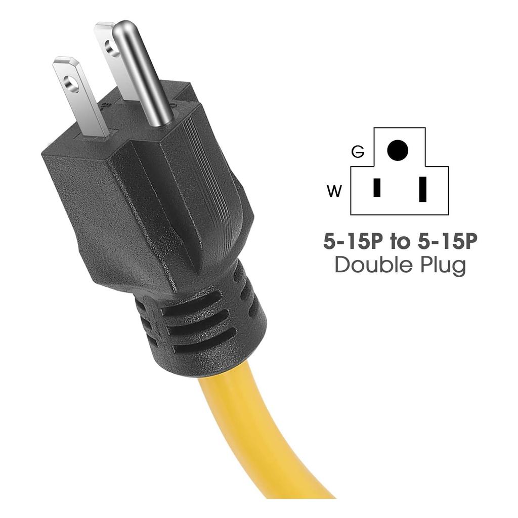 Double Male To Male Extension Cord, Generator Adapter Cord NEMA 5-15P For Transfer,12AWG 125V
