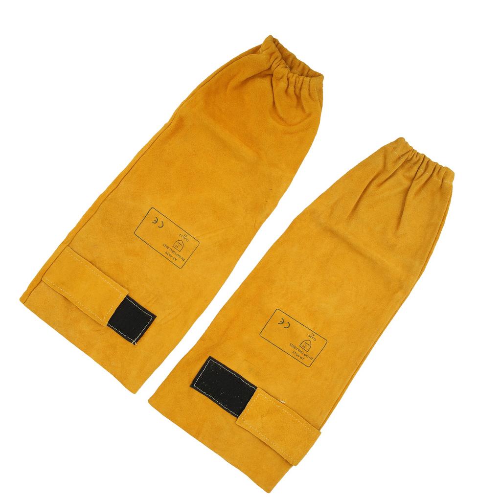 Pair Welding Sleeve Cowhide Wearproof Heat Resistant Golden Yellow for Mechanical Operation