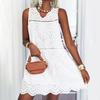 Женское белое платье, полое кружевное летнее сплошное мини-платье крючком, пляжная одежда