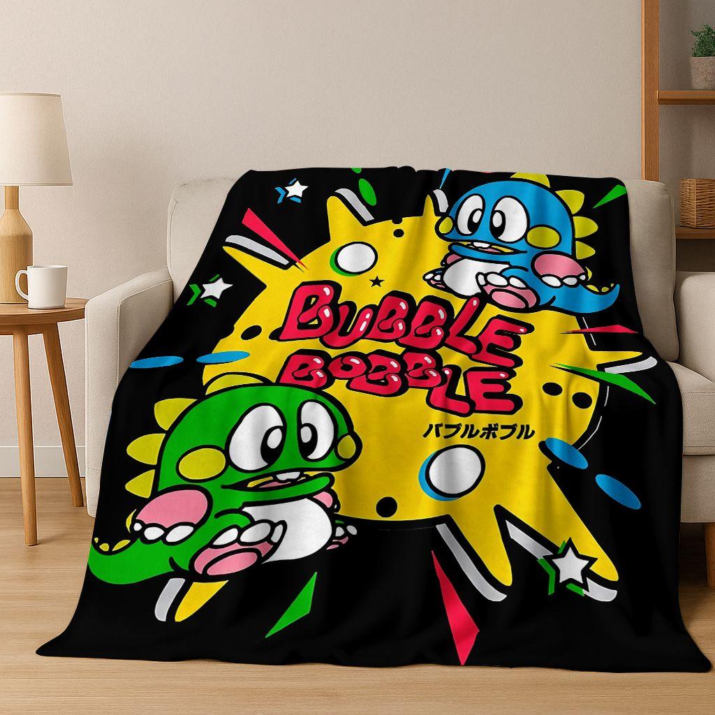 3D Retro Game Bubble Bobble Cartoon Flannel Blanket,Cozy Soft Throw Blanket for Home Bedroom Bed Sofa Picnic Cover Gift Kids