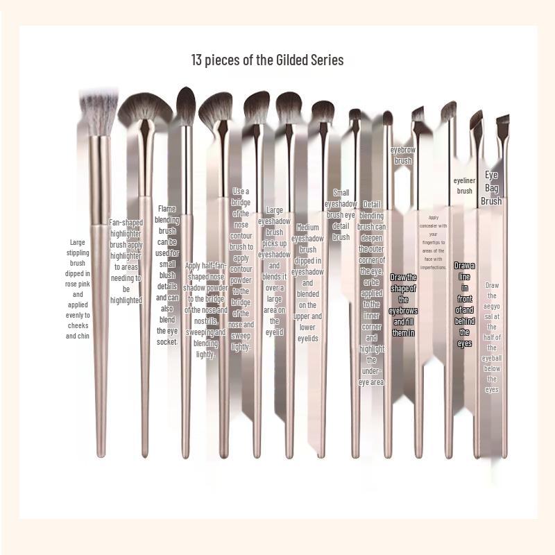 15-Piece Gilded Makeup Brush Set with Soft Bristles and Portable Bag for Eyes and Eyeshadow
