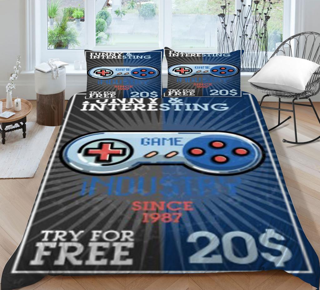 3D Game Handle Pattern Luxury Home Bedding Set Full Size Quilt Cover and Pillowcase for Boys and Men Game Lovers Room Bedroom Bedding
