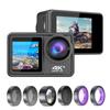 4k 24mp Dual Screen Sport Camera Dv Camcorder Eis 40m Waterproof Wifi With Macro Cpl Nd4 8 16 Purple Lens For Outdoor Sports