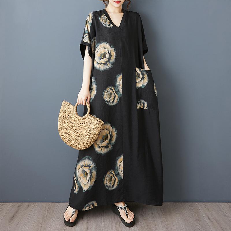 Dimanaf Новое женское летнее длинное повседневное платье 2025 года большого размера, свободное льняное винтажное базовое макси-платье 9859