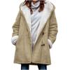 Long Sleeved Cow Horn Button Solid Color Women's Fleece Warm Hooded Jacket