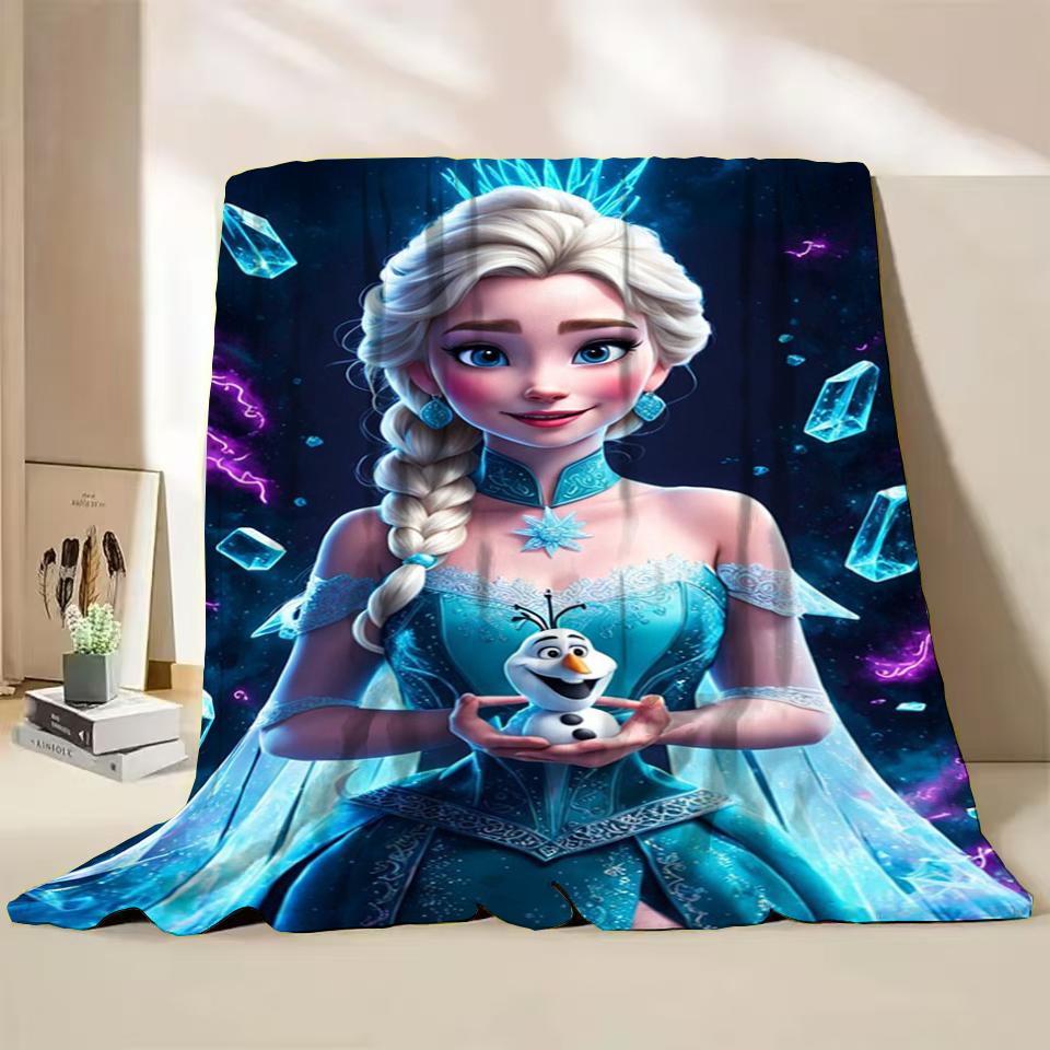 Disney Frozen Elsa Princess Childrens Adult Soft Flannel Blanket Fluffy Baby Plush for Bedroom Travel Office Cover Warm Blankets