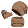 3pcs Wool Hat Scarf Gloves Set Warm Winter Beanie Hat Simple Thermal Knit Cap  Skiing