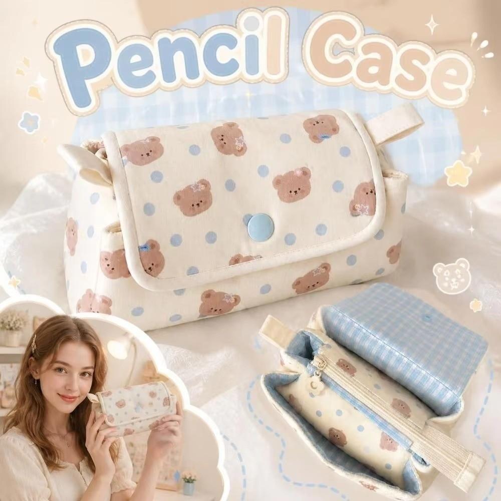 Multi-Layer Pencil Pouch Button-closure Pencil Case Stationery Bag School Supplies