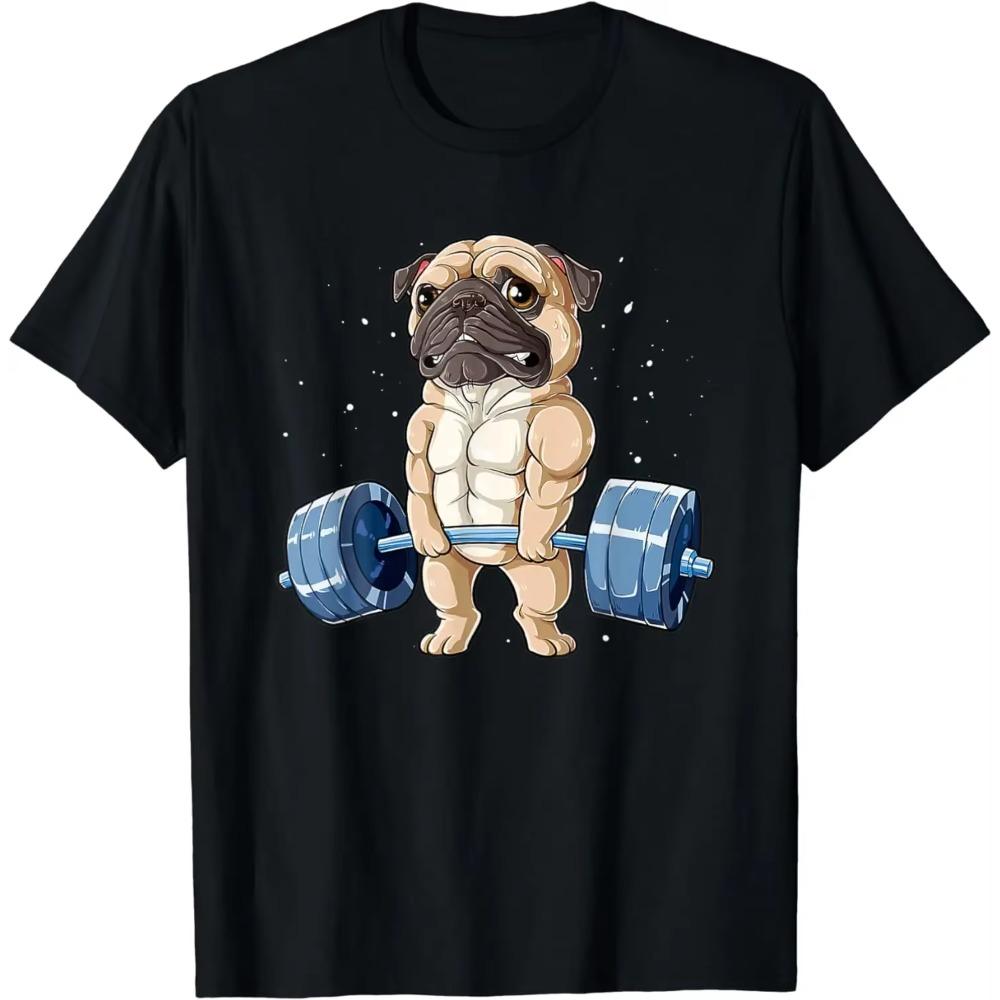 Pug Weightlifting Funny Animal Men Fitness Gym Workout Tee T-Shirt for Men Women Men Clothing Print Tee