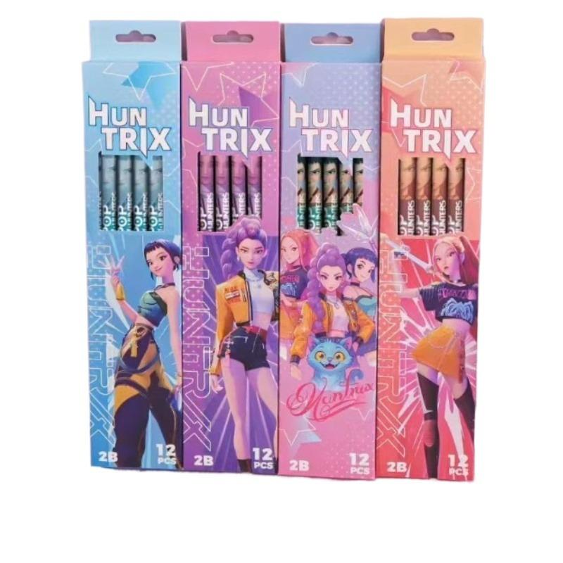 A Set of 12 Kpop Devil Hunter Huntrix 2B Graphite Pencils, Suitable for Schools, Offices, Painting and Sketching