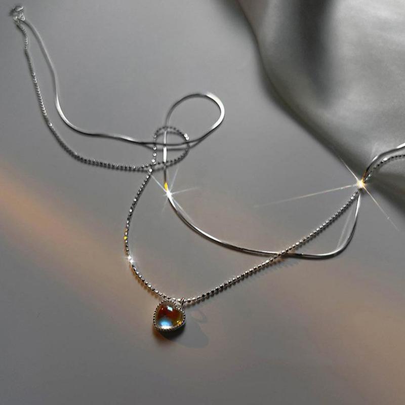 Модное элегантное ожерелье с подвеской в виде сердца из лунного камня, серебряная цепочка на ключицу